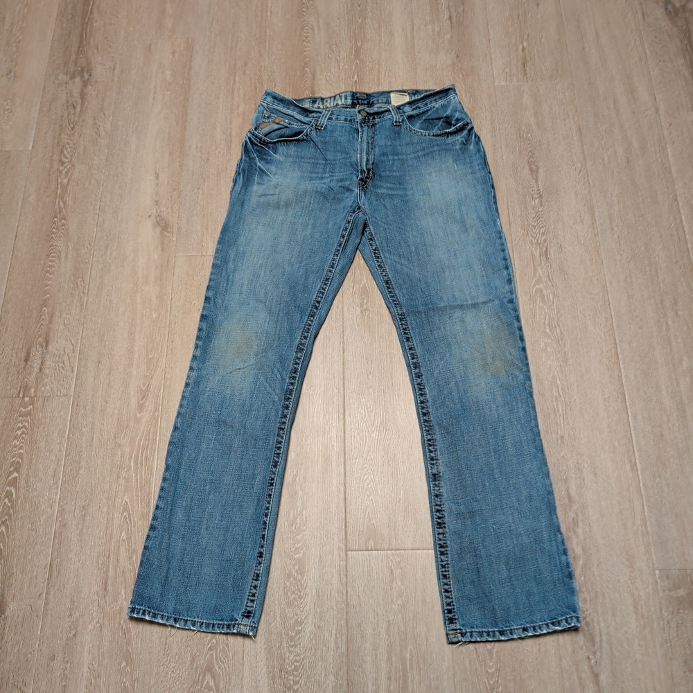Ariat Mens M-Series Loose Boot Cut Jeans 36x33 Medium Wash Distressed Straight‎